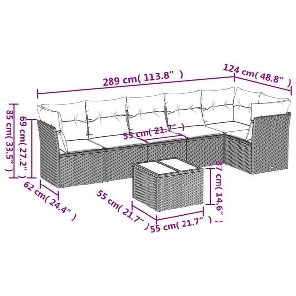 vidaXL sofasæt til haven 7 dele med hynder polyrattan beige