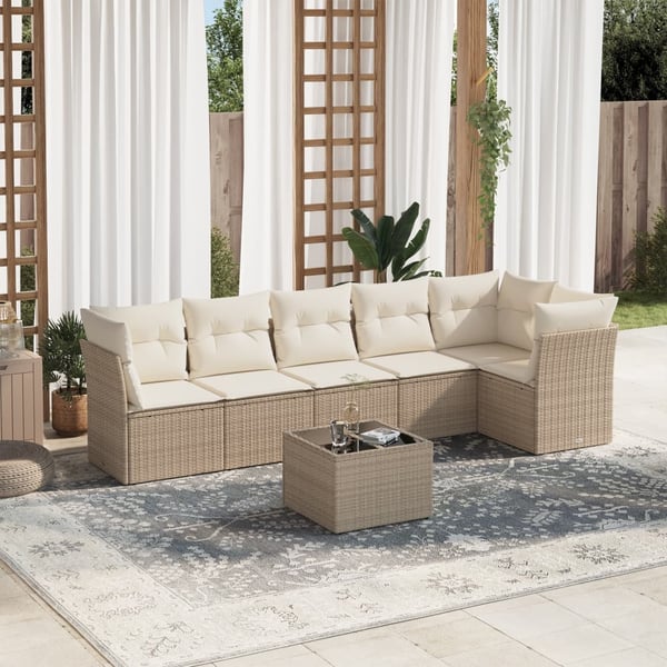 vidaXL sofasæt til haven 7 dele med hynder polyrattan beige