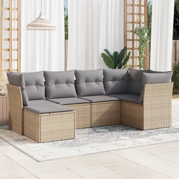 vidaXL sofasæt til haven 6 dele med hynder polyrattan beige