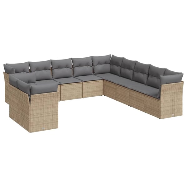 vidaXL sofasæt til haven 11 dele med hynder polyrattan beige