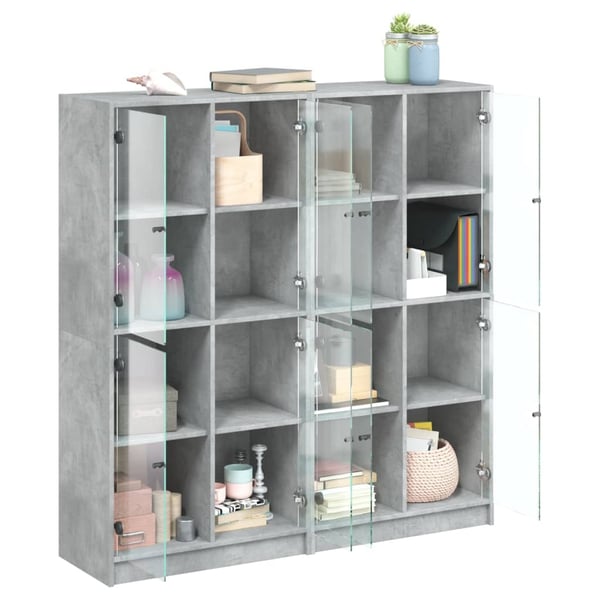 vidaXL bogreol med låger 136x37x142 cm konstrueret træ betongrå