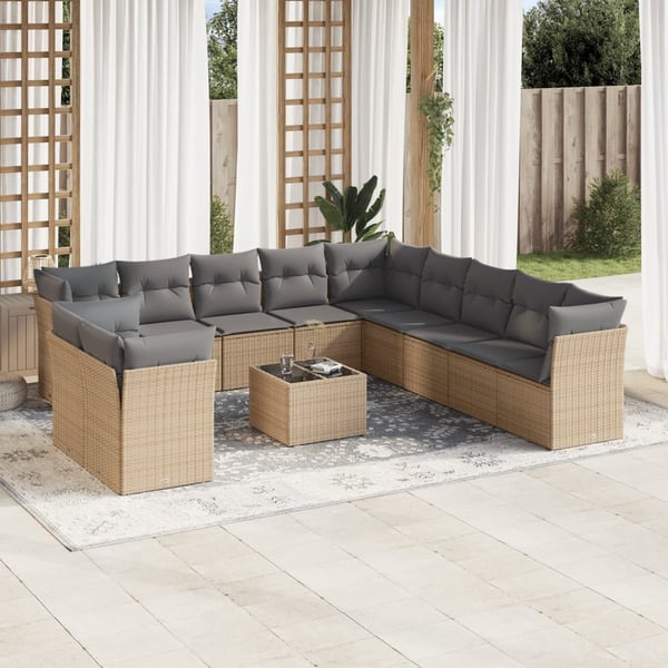 vidaXL sofasæt til haven 12 dele med hynder polyrattan beige