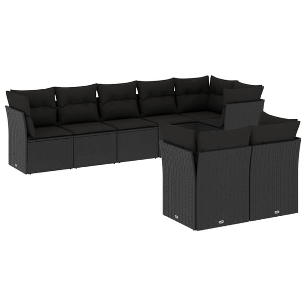 vidaXL sofasæt til haven 8 dele med hynder polyrattan sort
