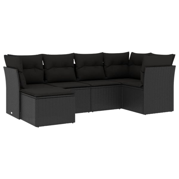 vidaXL sofasæt til haven 6 dele med hynder polyrattan sort