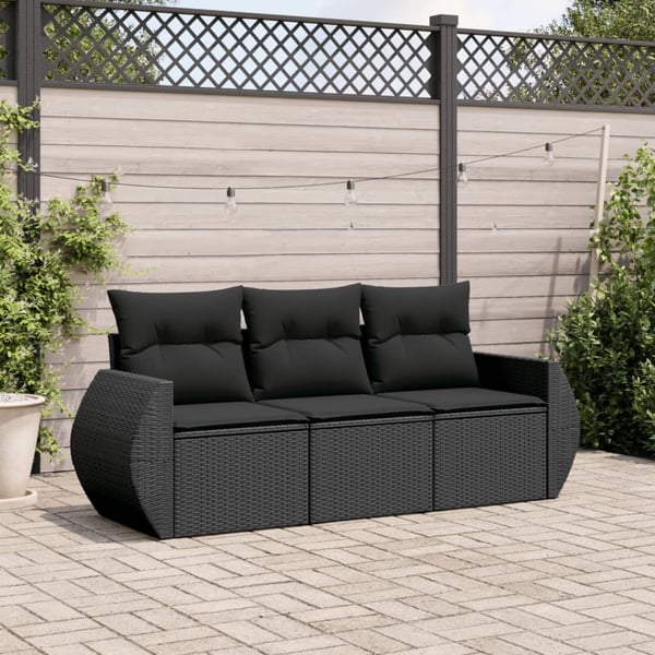 vidaXL sofasæt til haven 3 dele med hynder polyrattan sort