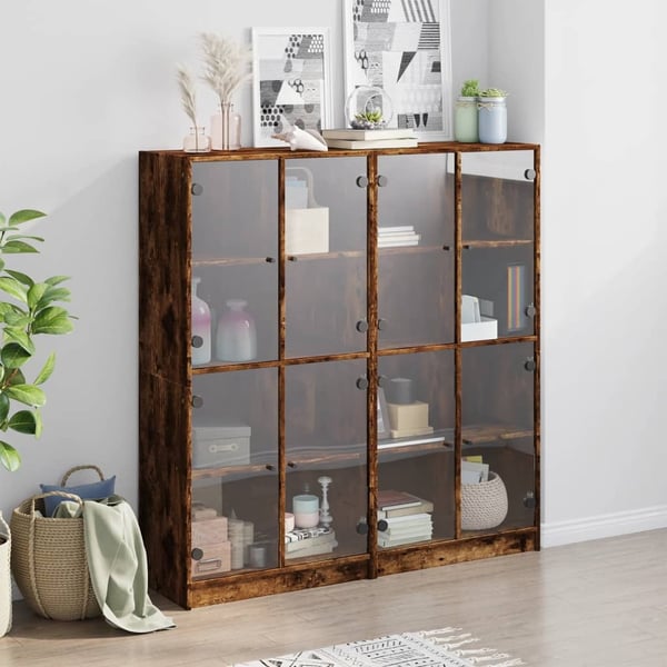 vidaXL bogreol med låger 136x37x142 cm konstrueret træ røget egetræ