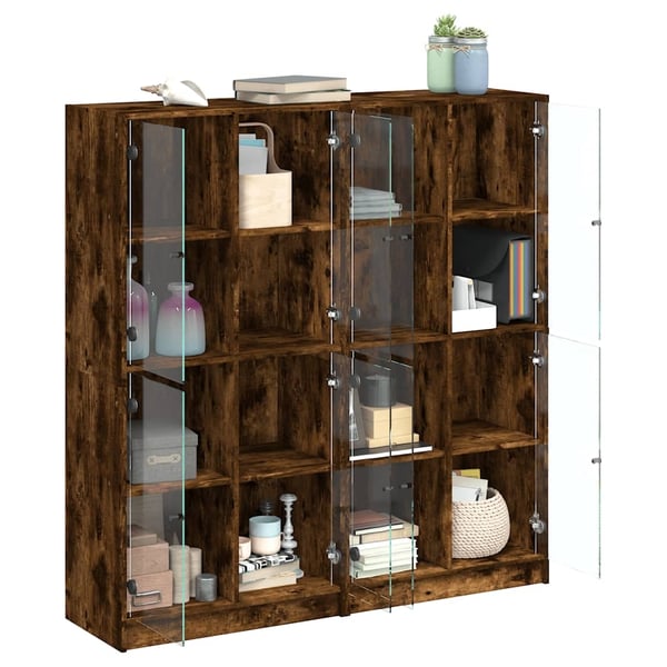 vidaXL bogreol med låger 136x37x142 cm konstrueret træ røget egetræ