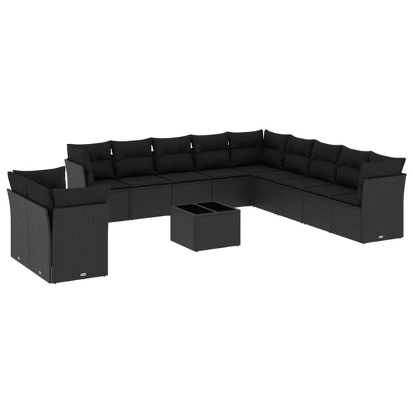 vidaXL sofasæt til haven 12 dele med hynder polyrattan sort