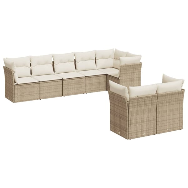 vidaXL Matgrupp för trädgården med dynor 8 delar beige konstrotting