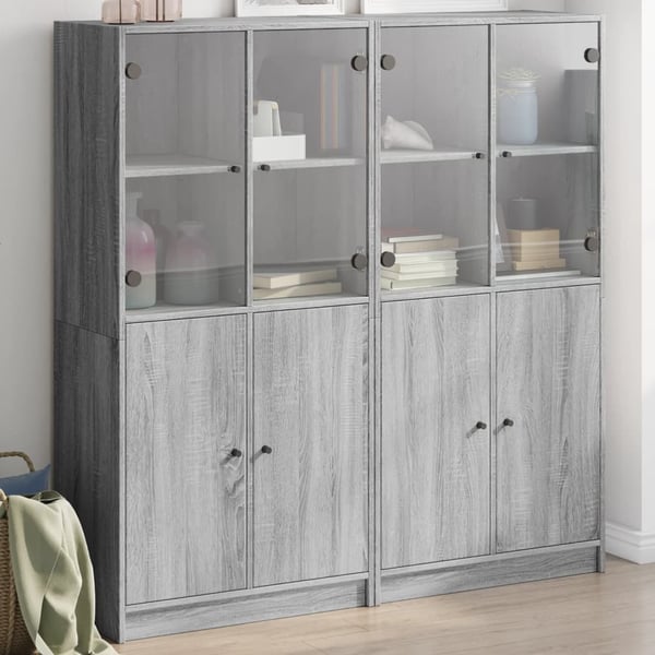 vidaXL bogreol med låger 136x37x142 cm konstrueret træ grå sonoma