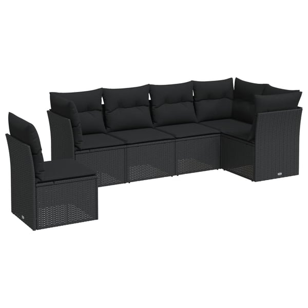 vidaXL sofasæt til haven 6 dele med hynder polyrattan sort