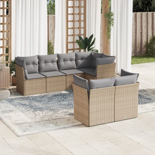 vidaXL sofasæt til haven 7 dele med hynder polyrattan beige