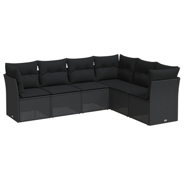 vidaXL sofasæt til haven 6 dele med hynder polyrattan sort