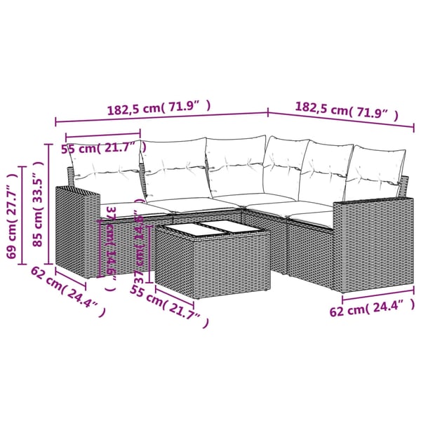 vidaXL sofasæt til haven 6 dele med hynder polyrattan beige
