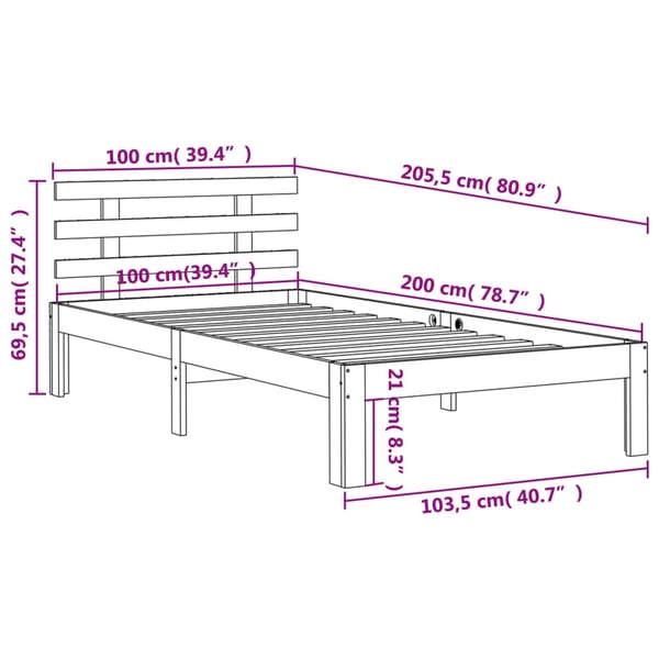 vidaXL Sengeramme uten madrass voksbrun 100x200 cm heltre furu