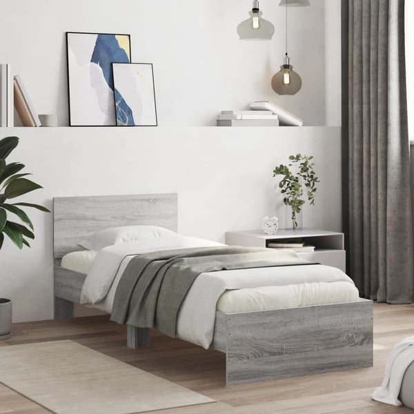 vidaXL Sengeramme med hodegavl grå sonoma 90x190 cm konstruert tre