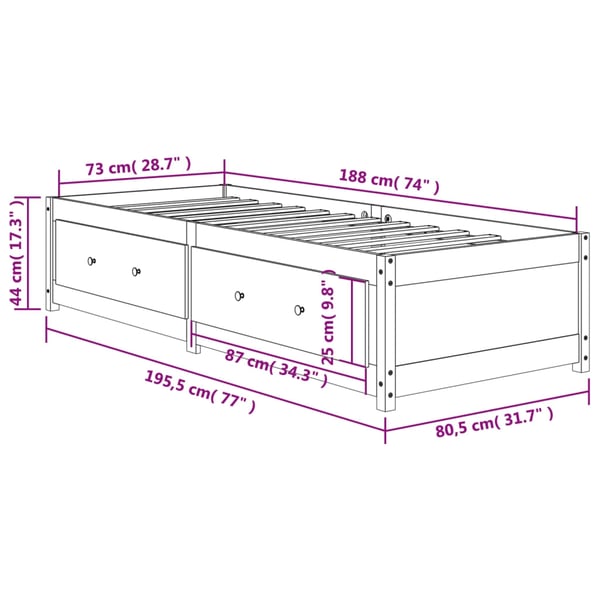 vidaXL Dagseng uten madrass voksbrun 75x190 cm heltre furu