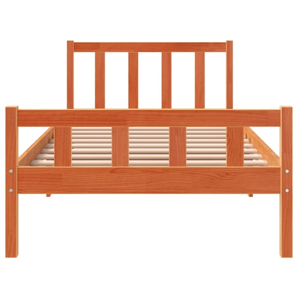 vidaXL Sengeramme uten madrass voksbrun 75x190 cm heltre furu