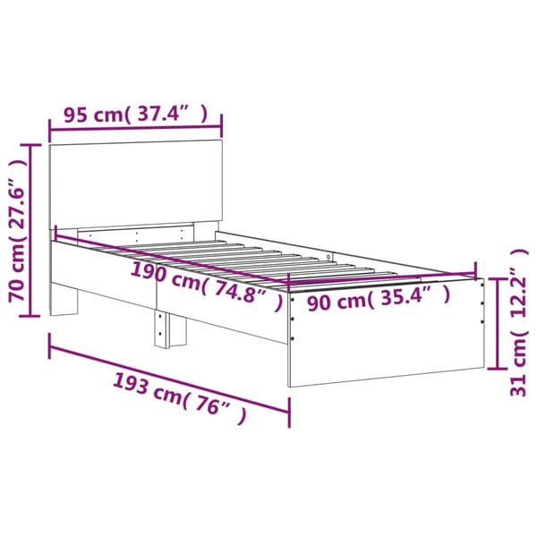 vidaXL Sengeramme med hodegavl røkt eik 90x190 cm konstruert tre
