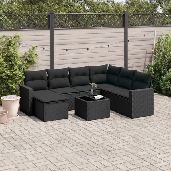 vidaXL sofasæt til haven 8 dele med hynder polyrattan sort