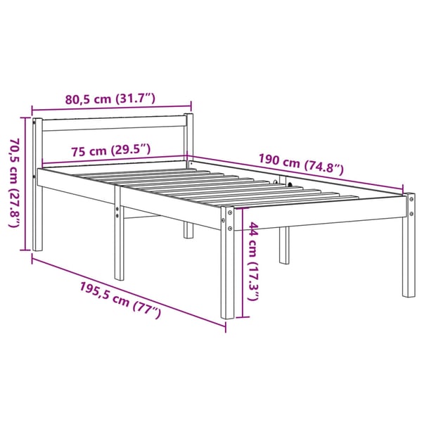 vidaXL Seniorseng voksbrun 75x190 cm heltre furu