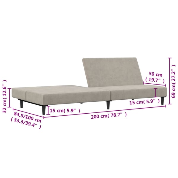 vidaXL Bäddsoffa 2-sits ljusgrå sammet