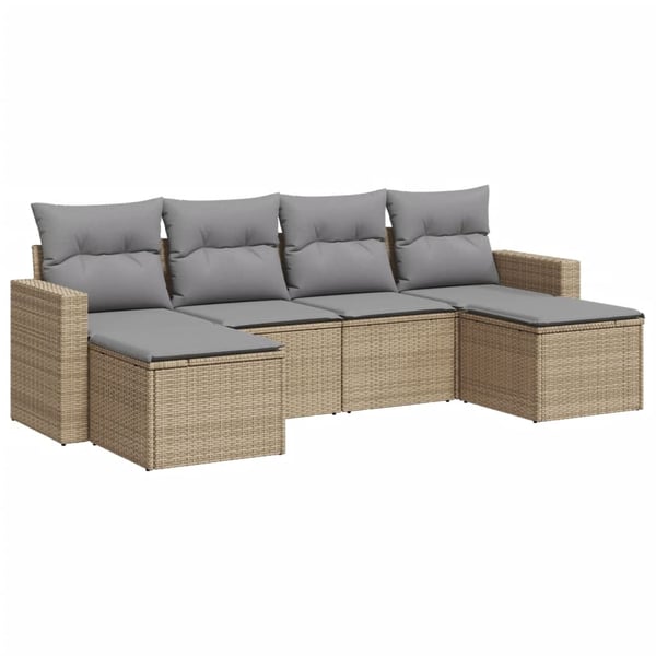 vidaXL sofasæt til haven 6 dele med hynder polyrattan beige