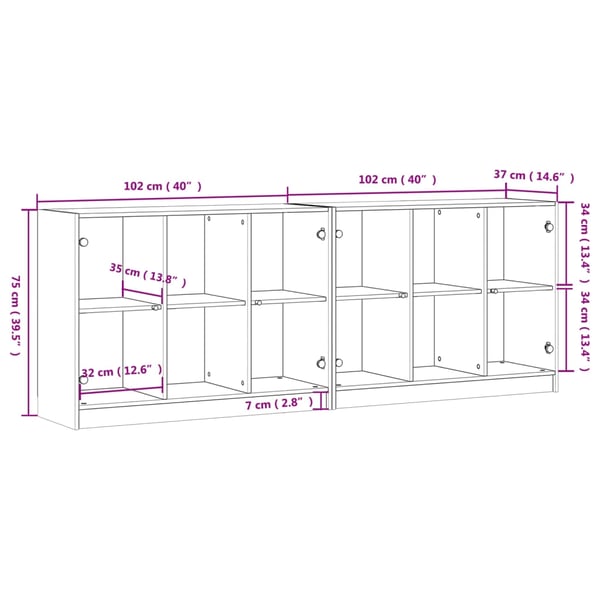 vidaXL bogreol med låger 204x37x75 cm konstrueret træ grå sonoma