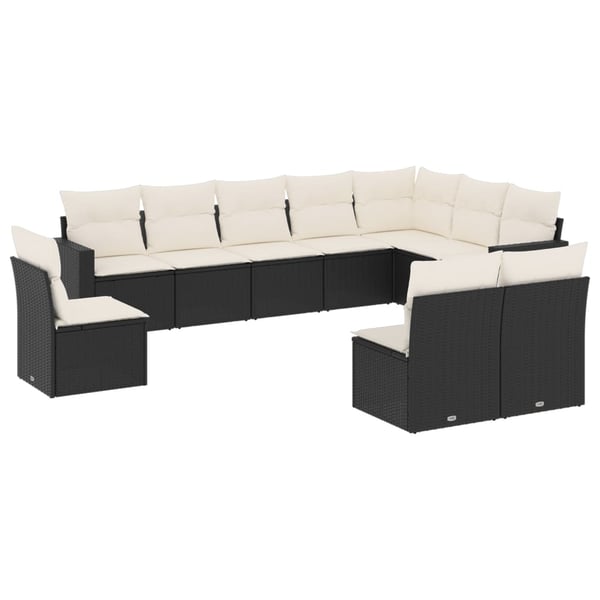 vidaXL sofasæt til haven 10 dele med hynder polyrattan sort