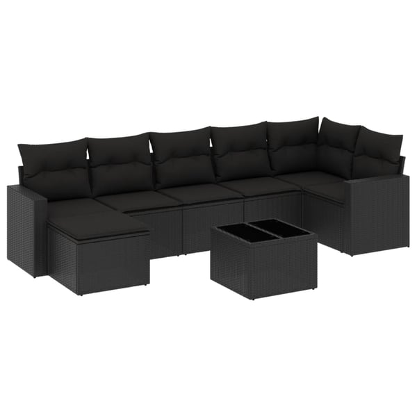 vidaXL Loungegrupp för trädgården med dynor 8 delar svart konstrotting
