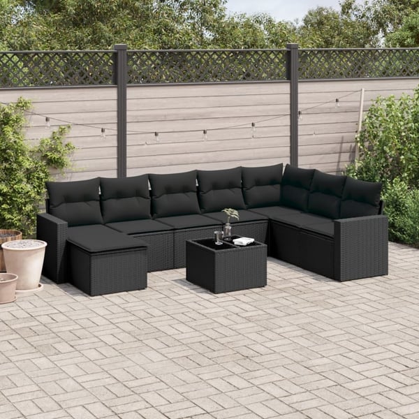vidaXL sofasæt til haven 9 dele med hynder polyrattan sort