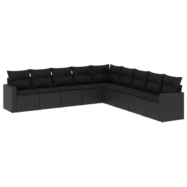 vidaXL sofasæt til haven 9 dele med hynder polyrattan sort