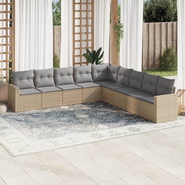 vidaXL sofasæt til haven 9 dele med hynder polyrattan beige