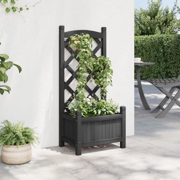 vidaXL Plantekasse med espalier svart heltre gran