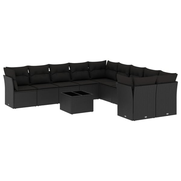 vidaXL sofasæt til haven 11 dele med hynder polyrattan sort