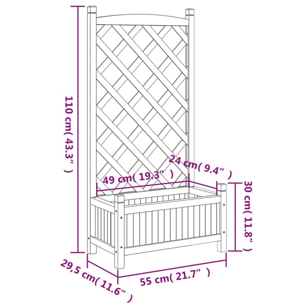 vidaXL Plantekasse med espalier grå heltre gran