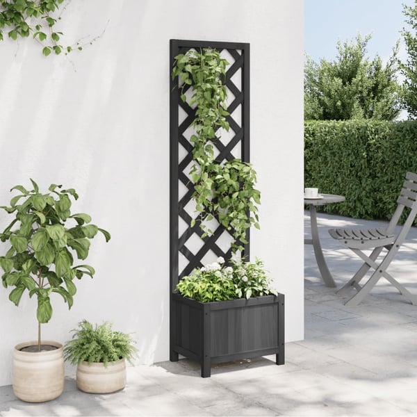vidaXL Plantekasse med espalier svart heltre gran