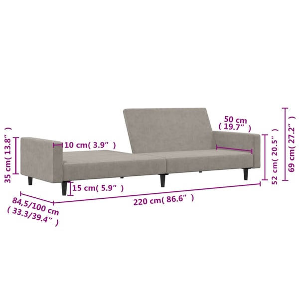 vidaXL Bäddsoffa 2-sits ljusgrå sammet