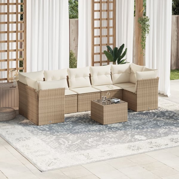 vidaXL sofasæt til haven 8 dele med hynder polyrattan beige