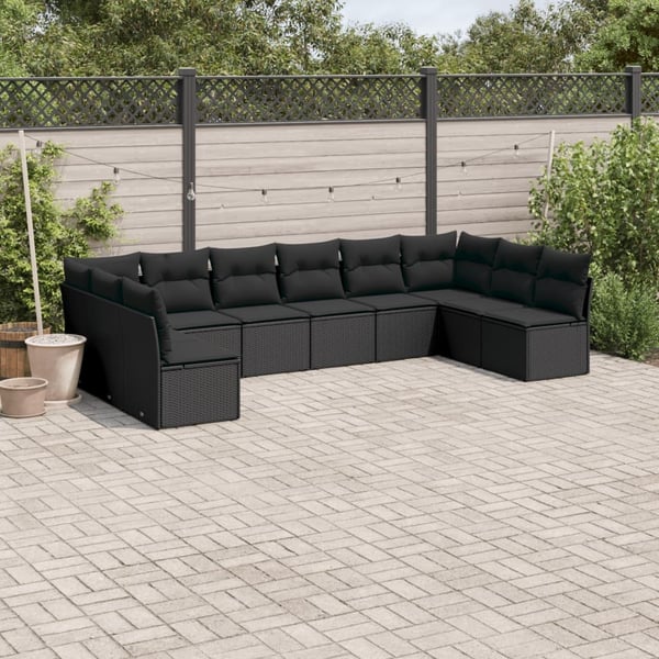 vidaXL Loungegrupp 10 delar med svarta dynor konstrotting
