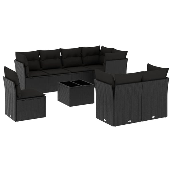 vidaXL sofasæt til haven 9 dele med hynder polyrattan sort