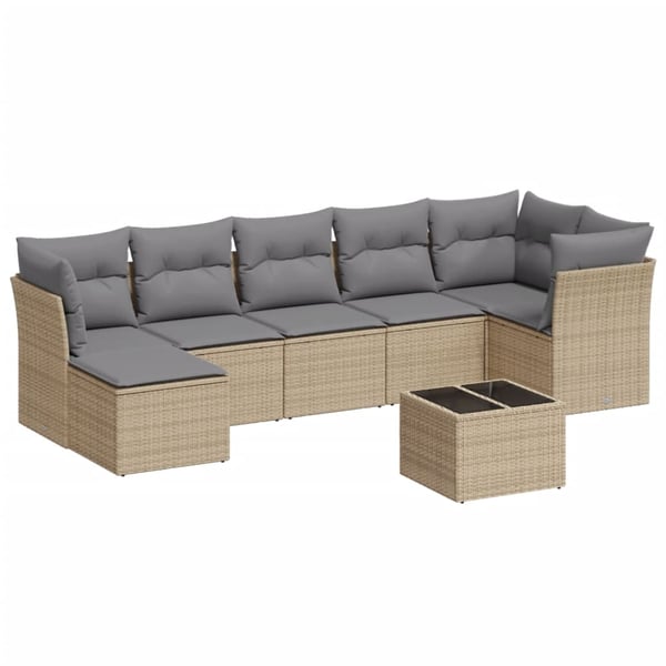 vidaXL sofasæt til haven 8 dele med hynder polyrattan beige