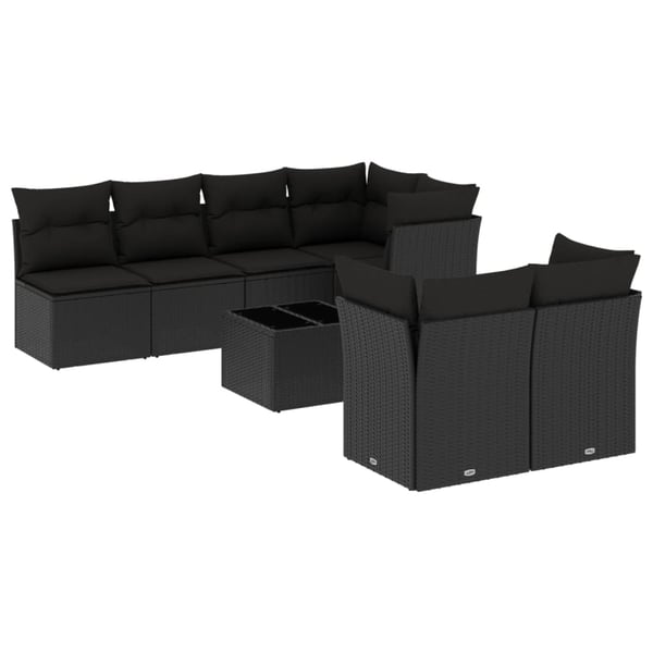 vidaXL sofasæt til haven 8 dele med hynder polyrattan sort