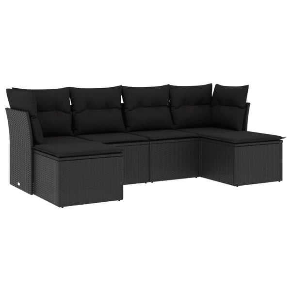 vidaXL Loungegrupp med dynor 6 delar svart konstrotting