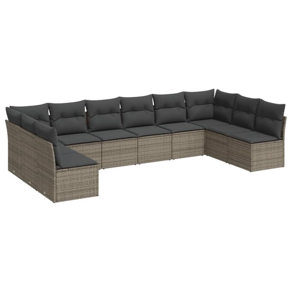 vidaXL sofasæt til haven 10 dele med hynder polyrattan grå