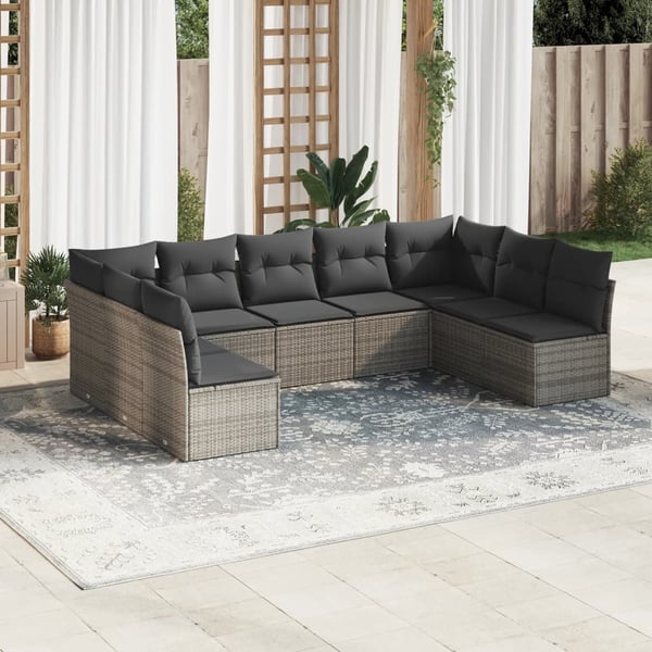 vidaXL sofasæt til haven 9 dele med hynder polyrattan grå
