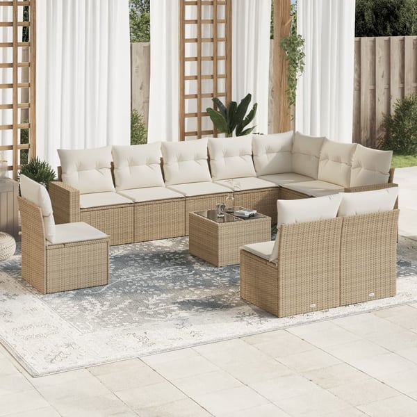 vidaXL sofasæt til haven 11 dele med hynder polyrattan beige