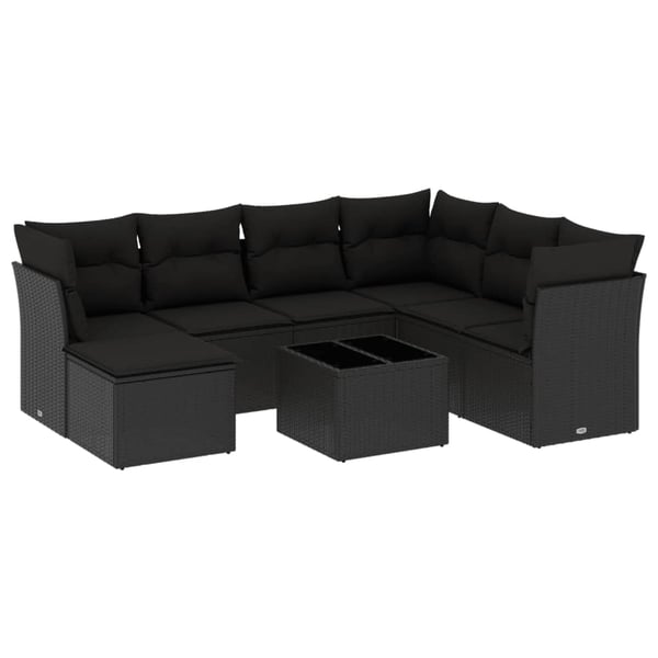 vidaXL sofasæt til haven 8 dele med hynder polyrattan sort