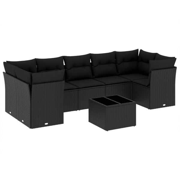 vidaXL sofasæt til haven 8 dele med hynder polyrattan sort