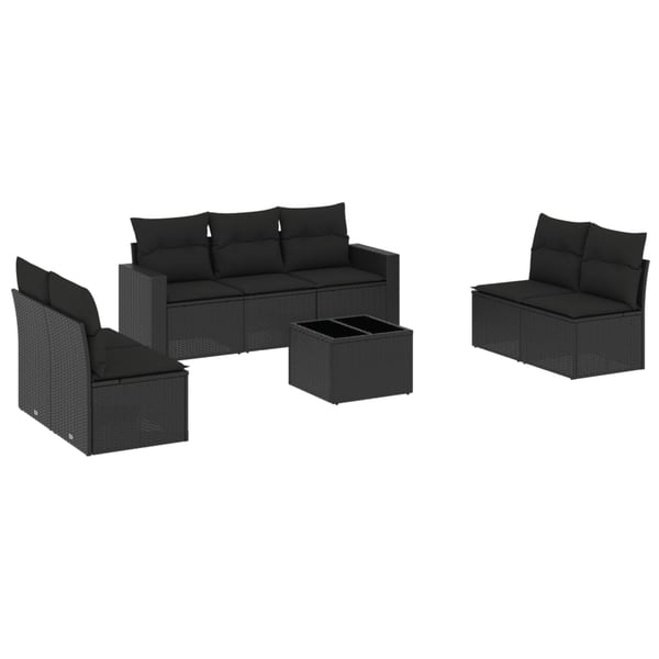 vidaXL sofasæt til haven 8 dele med hynder polyrattan sort